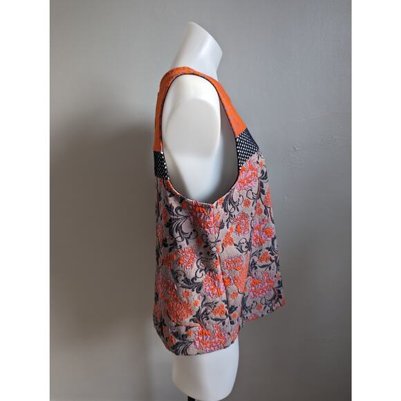 Meadow Rue by Anthropologie Large Poppy Jacquard Tank Orange Black Sleeveless - Picture 12 of 16